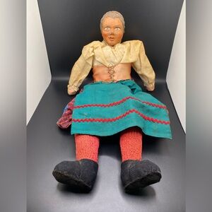 Vintage Primitive Folk Art Doll w/Hand Stitched Clothing & Hand Painted Face
